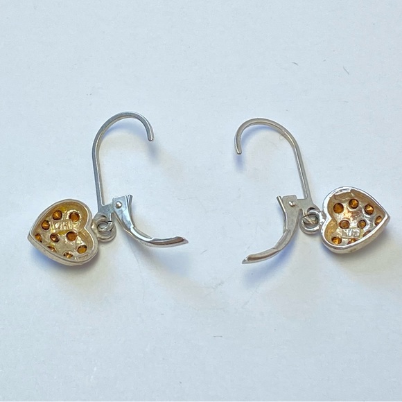 Marsala 925 Dainty Silver Dangling Heart Rhinestone Open Back Leverback Earrings - Picture 7 of 9
